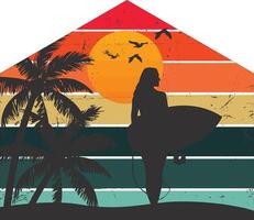 Retro Surfing Tee Design Summer Vibes vector