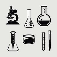 various Science and Laboratory Tools Silhouette on a White Background vector