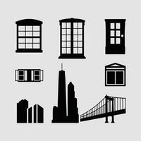 Different Urban Architecture Elements Windows, Doors, etc. Silhouette on a White Background vector