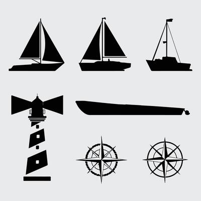 Various Boat and Maritime Silhouettes on a White Background