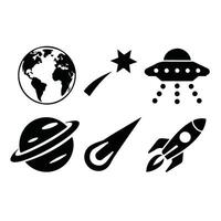 Earth and Space Icons Silhouette on a White Background vector