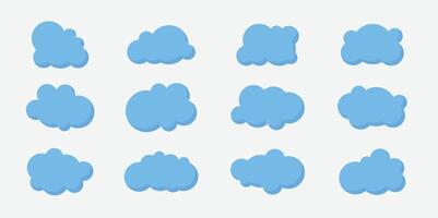 3D cloud. Simple cloudy shapes. Cartoon blue puffy, fluffy and cumulus clouds in blue sky. Abstract comic weather elements. Objects cloudscape for game vector