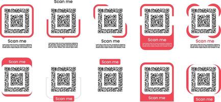 QR code color set. Barcodes with text scan me. Marketing and electronic commerce. Poster or banner for website red color vector