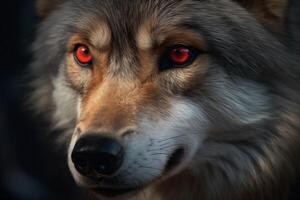 Close Up Alpha Wolf With Striking Red Eyes photo
