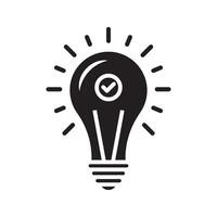black bulb with checkmark like quick tip icon.flat stroke linear simple trend modern efficiency logotype design element isolated on white. concept of visionary info pictogram or conclusion symbol vector
