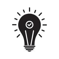 black bulb with checkmark like quick tip icon. flat stroke linear simple trend modern efficiency logotype design element isolated on white. concept of visionary info pictogram or conclusion symbol vector
