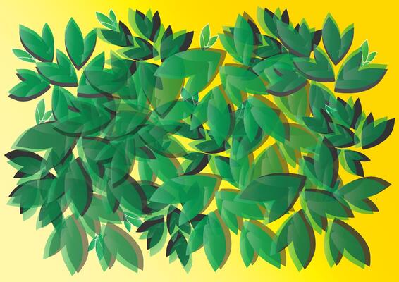 Illustration of green leaves overlapping background yellow background