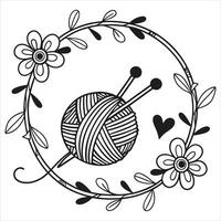 Knitting and Flower Clipart Design for Yarn Art vector