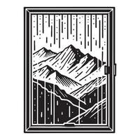 Gorgeous Window Ocean and Mountain Scene Artwork for Digital Project vector