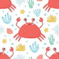 Cute childish pattern with red crabs vector