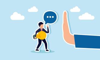 Businessman holds a lit lamp while talking to a hand as if stopping something, illustration of a protest against business decisions and offering business idea suggestions vector