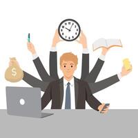 Multitasking Businessman Managing Multiple Tasks. vector