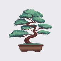 Clean and Simple Bonsai Tree Drawing in Flat Style vector