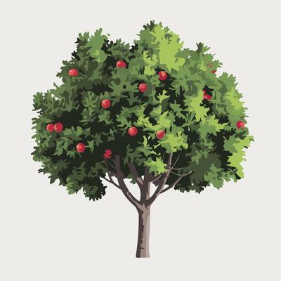 Elegant Flat Fruit Tree on a Blank White Space