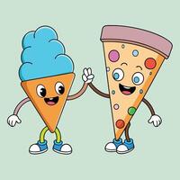 High Five Ice Cream and Pizza Characters vector
