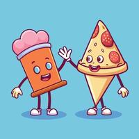 Smiling Ice Cream Cone and Pizza Slice vector