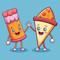 Ice Cream and Pizza Cartoon Pairing vector