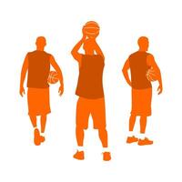 Silhouette of a basketball player standing and throwing the ball into the basket vector