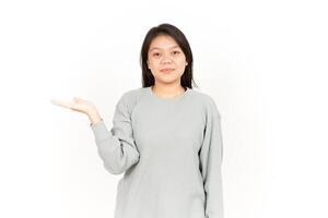 A woman is holding up her hand and showing something photo