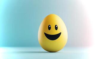 A cheerful yellow egg with a smiling face stands out against a soft, gradient background. The joyful expression adds an element of fun and whimsy. photo