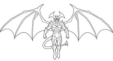Coloring page featuring Devilman in his demonic form wings spread wide vector