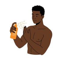 Diverse Race Male Using Sunscreen Spray on a White Background vector
