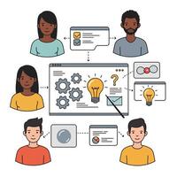 Remote Team Brainstorming With a Virtual Whiteboard on a White Background vector