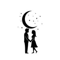 Silhouette of a couple holding hands under the moon vector