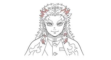 Coloring Page Featuring Kyojuro Rengoku With a Determined and Fiery Look vector