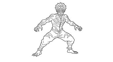 Coloring Page Featuring Akaza in a Simplified Battle Stance Showing His Distinctive Markings vector