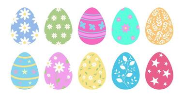 Easter Eggs Set. Happy Easter Cute Eggs Drawing Clipart Icons. Spring Holiday Flat Oval Shape Elements. Clip art Collection in Colorful and Multicolored Paint art for Traditional Christian. vector