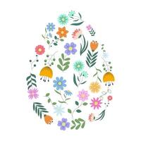 Easter Patterned Egg with Flowers. Happy Spring Holiday Egg for Banner, Poster, Greeting Card Background. Modern Easter Design with Egg, Flowers. Cute Easter Elements. Creative Spring Pattern. vector