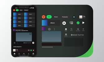 Online Music And Audio Streaming Mobile App Interface Template Set With Smartphone vector