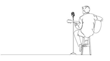 Continuous line drawing of a musician playing guitar eps 10 vector
