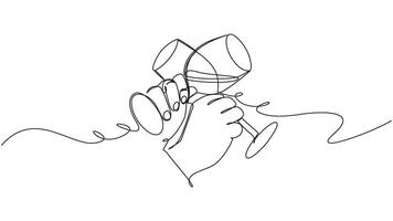 Continuous line drawing of two hands holding and clinking wine glasses together eps 10 vector