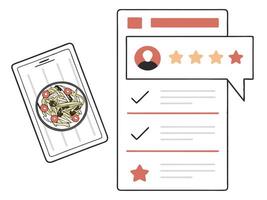 Smartphone displaying online food review with high ratings. vector
