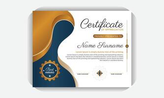 Print ready Certificate template, Colorful layout, with right align all content and left sided modern abstract design, elegant blue and gold diploma certificate template vector