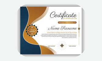 Print ready Certificate template, Certificate of Creative layout, with right align all content and left sided creative abstract design, elegant blue and gold diploma certificate template vector
