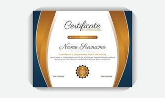 Print ready Certificate template, creative colorful design professional layout, Golden color and dark blue color, elegant certificate of appreciation template vector