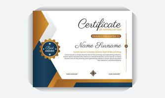 Print ready Certificate template, creative stylish luxury unique and professional layout, with right align all content and left sided modern abstract design, elegant blue and gold diploma certificate vector