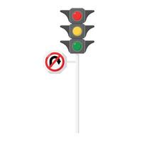 Traffic Light with no U-Turn Cartoon Flat Illustration. Clean Icon Design Element on Isolated White Background vector