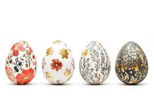 Decoratively designed Easter eggs with a folk motif isolated on white background photo