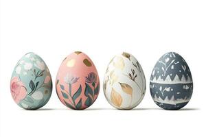 Easter eggs with primitive style folk motif isolated on white background featuring vibrant pastel colors and intricate designs isolated on white background photo