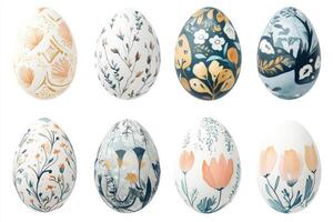 Easter eggs with folk motif isolated on white background showcasing intricate designs and vibrant colors in a visually appealing arrangement photo
