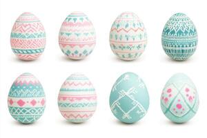 Easter eggs with folk patterns isolated on white background displaying intricate designs and vibrant colors for festive celebrations photo