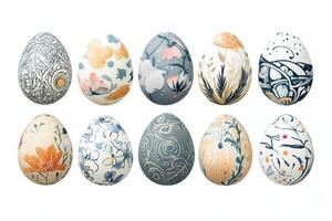 Easter eggs with drawing folk motif isolated on white background showcasing intricate designs and vibrant colors perfect for spring celebrations and festive decor photo