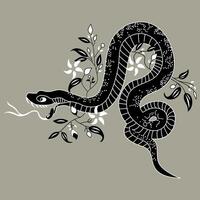 A snake with flowers and leaves on a gray background vector