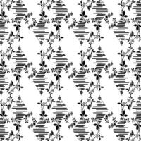 A black and white pattern with flowers and leaves vector