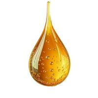 Drop of yellow oil swatch texture in petri dish macro with bubbles, cosmetics for face and body, science, laboratory isolated on white background. Oil photo