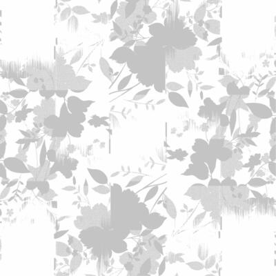 A gray and white floral pattern with leaves